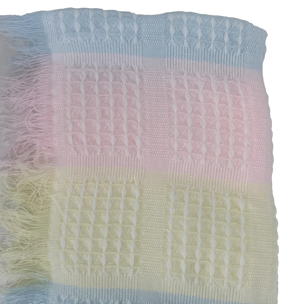 Vintage Rainbow Pastel‎ Baby Blanket Fringe Throw Soft Acrylic Crib 38x38